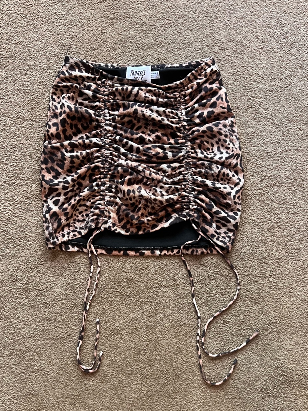 Princess Polly Leopard Ruched Drawstring Mini Skirt - Brown & Black